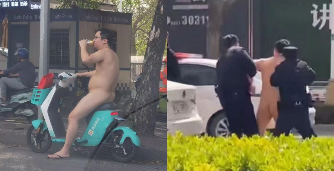 裸男当街露出 骑着小电驴到处闲逛 步伐自信臀部挺翘 只要自己不尴尬 尴尬的就是别人