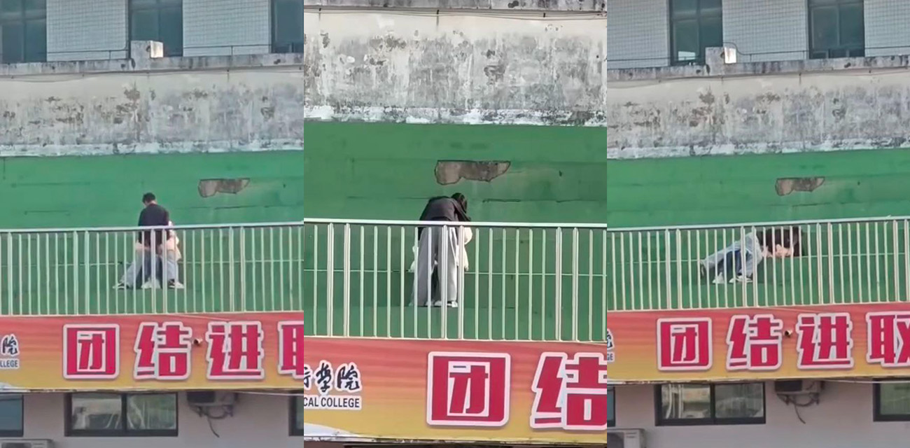 信阳职业技术学院上演活春宫 操场上足球运动火热朝天 看台上一对情侣激情四射