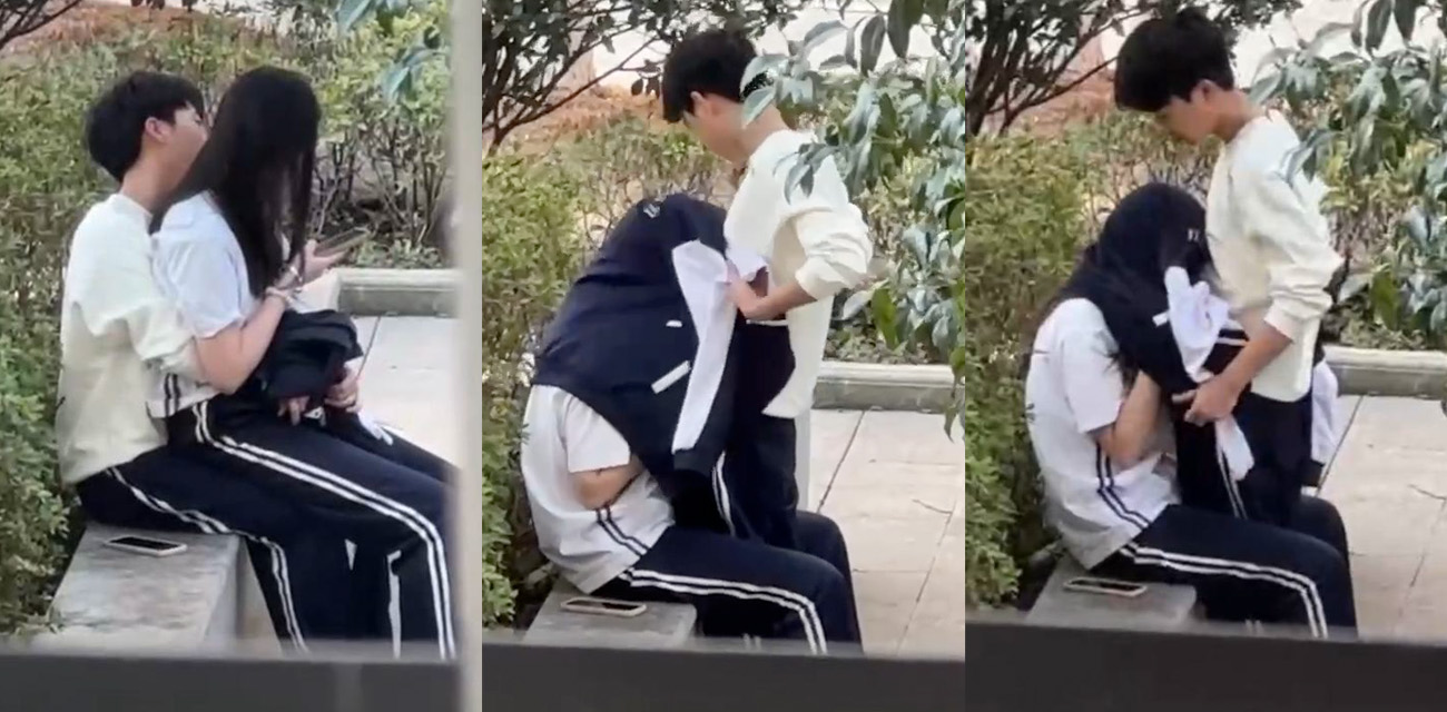 学生情侣控制不住内心的躁动 在学校隐蔽角落就开始吃鸡 不料被偷拍曝光