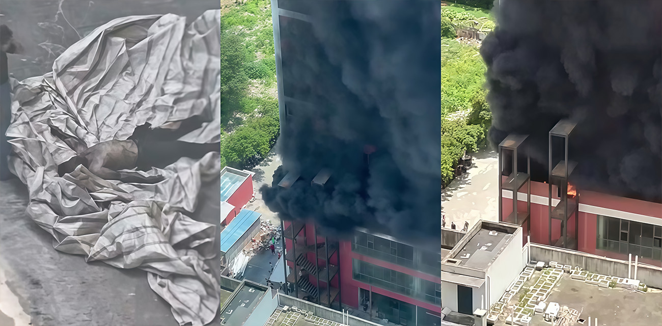 广西南宁一学校突发火灾 有人员从楼上坠下 已送医治疗 都块被烧成炭了