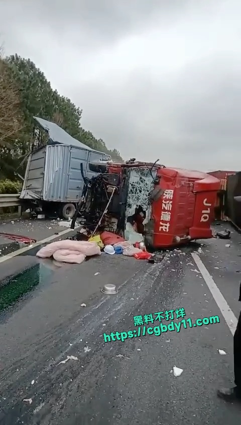 宁波杭甬高速车祸一辆货车侧翻压扁一小轿车 (7).jpg