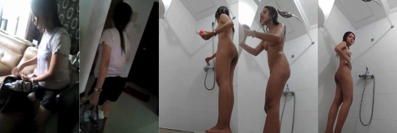 表妹家停电 提着衣服来我家借宿洗澡 趁机在浴室偷拍表妹玉体