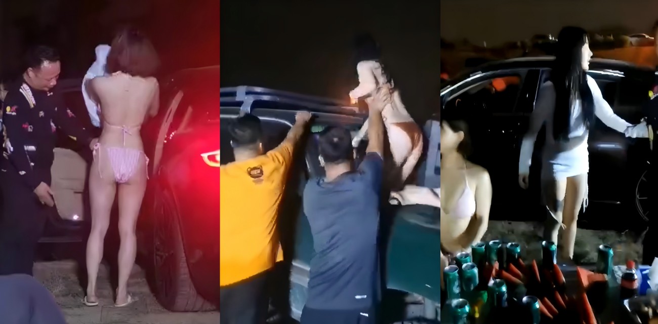 夜幕下的车友会狂欢 比基尼辣妹擦边热舞 男士暗送秋波争相拿下