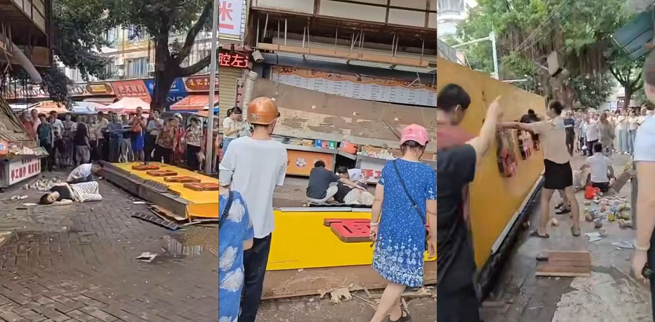 广西梧州两广批发市场招牌砸人事件 一女子被砸受伤严重 现场视频流出