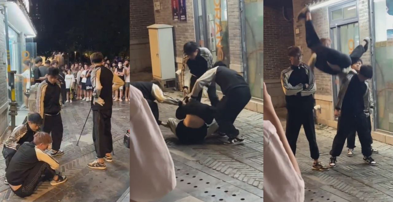 济南宽厚里步行街 抖音网红直播整活失误倒栽葱 差点见了阎王爷