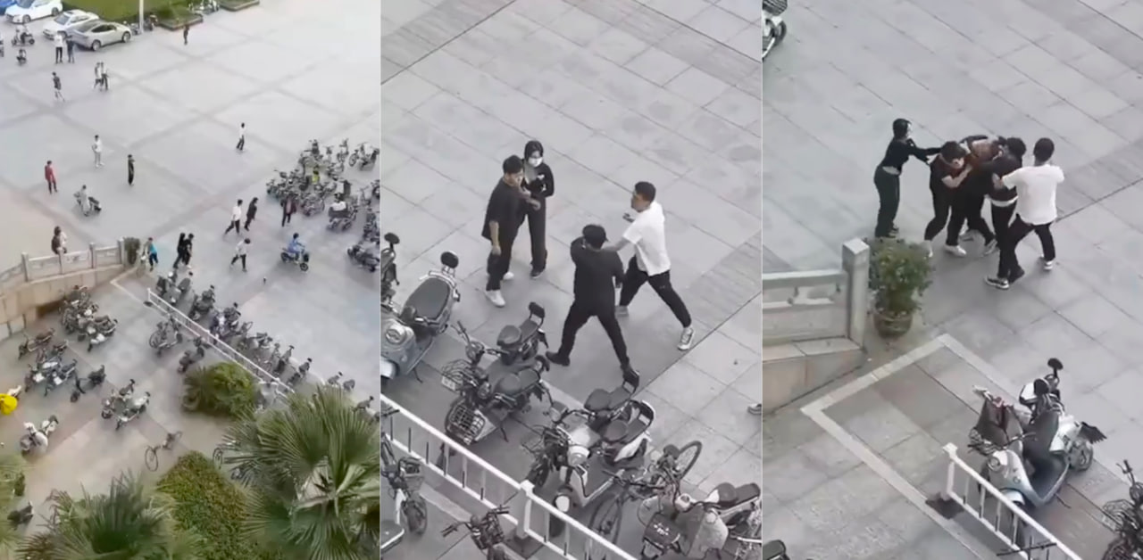 事发11月1日湖北大学一情侣在校内与社会人员发生肢体冲突，只因女友被调戏出手理论却遭围殴！