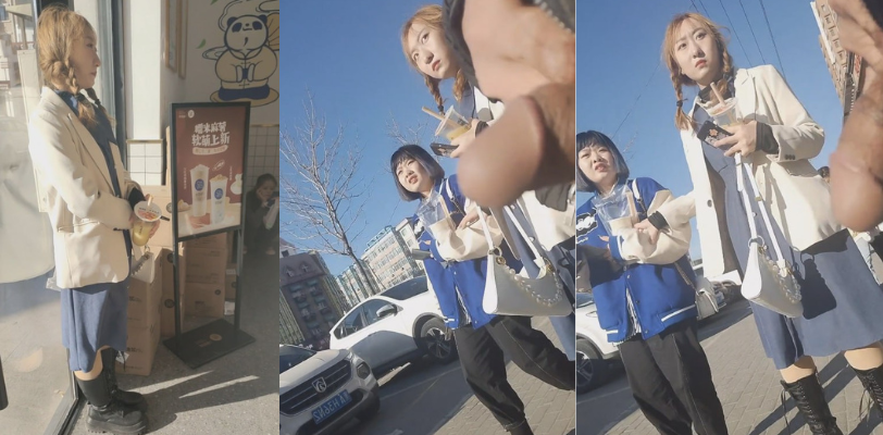 街射大神 掏出黑屌追着美女打飞机 吓的美女奶茶都不要了 小姐姐怕是第一次遇见这好事！