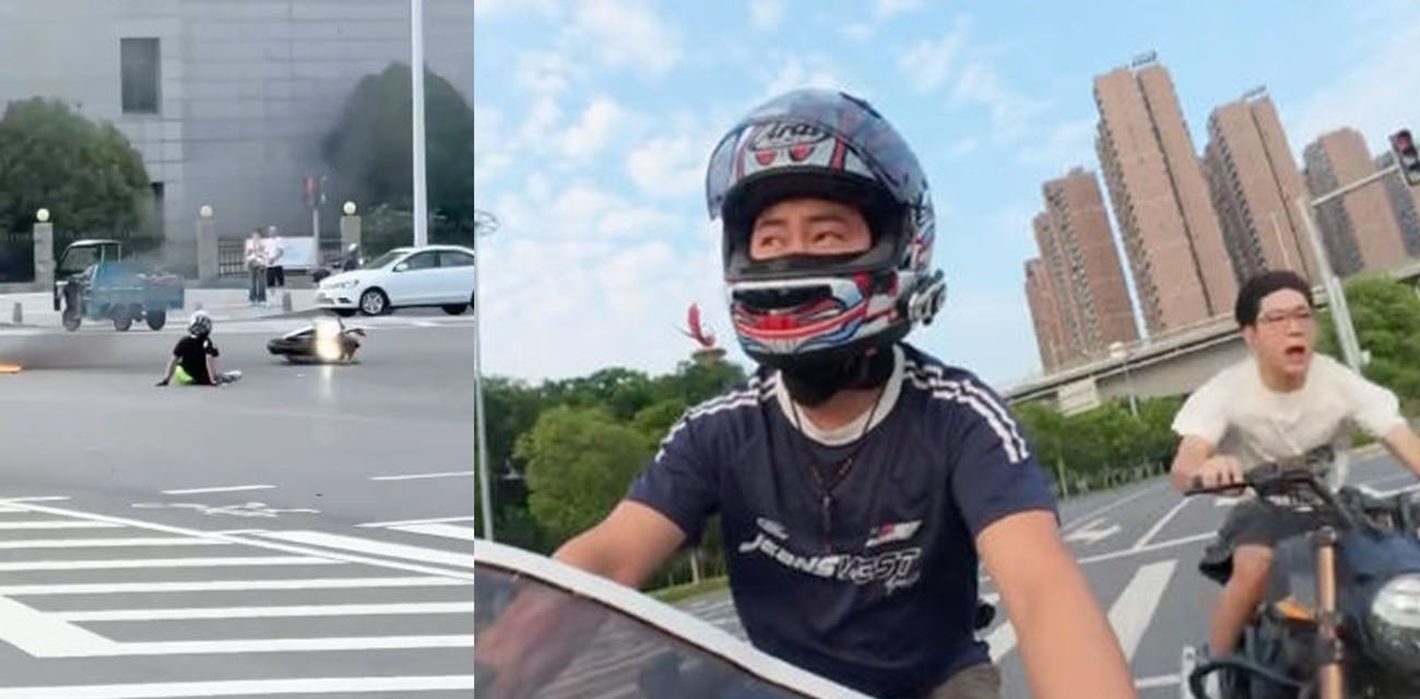 最近网上很火的摩托车祸起火事件 第一视角行车记录仪视频公布 这速度不出事就怪了