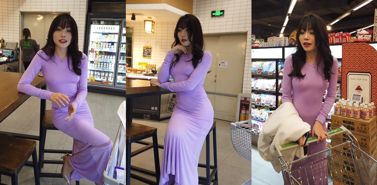 秀人网极品模特 徐莉芝Booty 街拍作品 紫色丝裙真空凸点 玲珑曲线撩人十足
