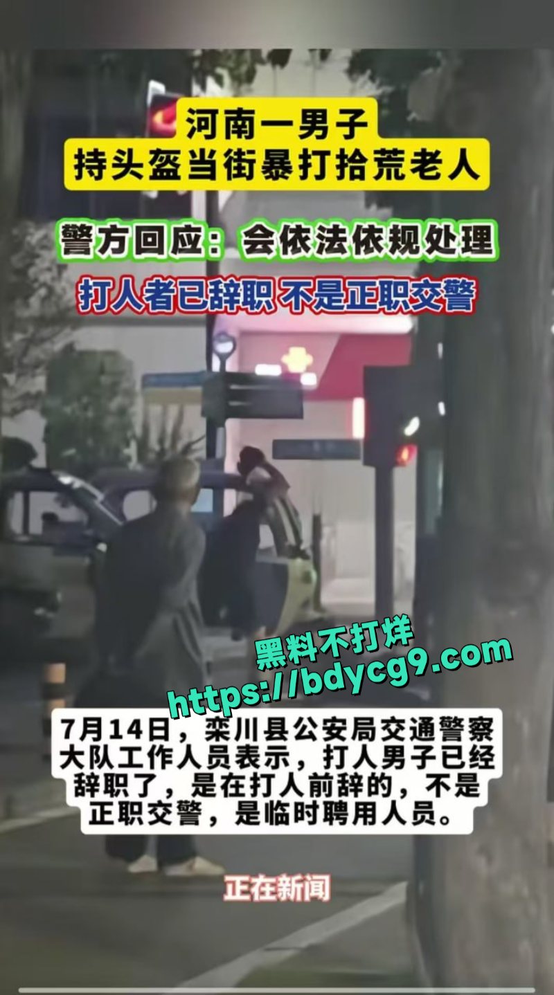 河南一男子持头盔当街暴打拾荒老人2