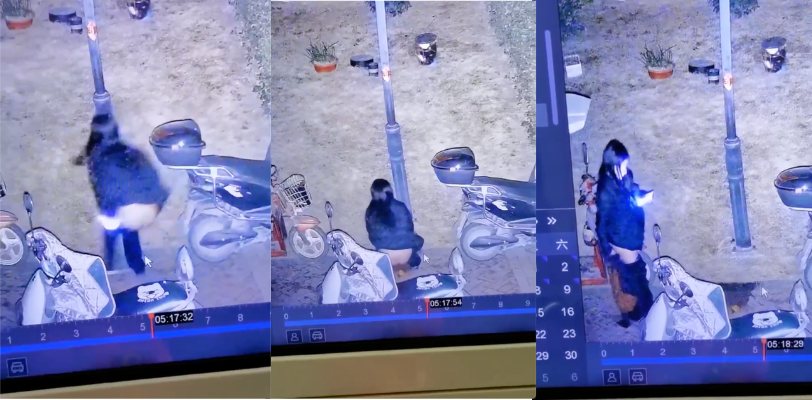 这小姐姐素养直接掉地上了！随地拉屎不算还拿人家电动车上的衣服擦屁股！