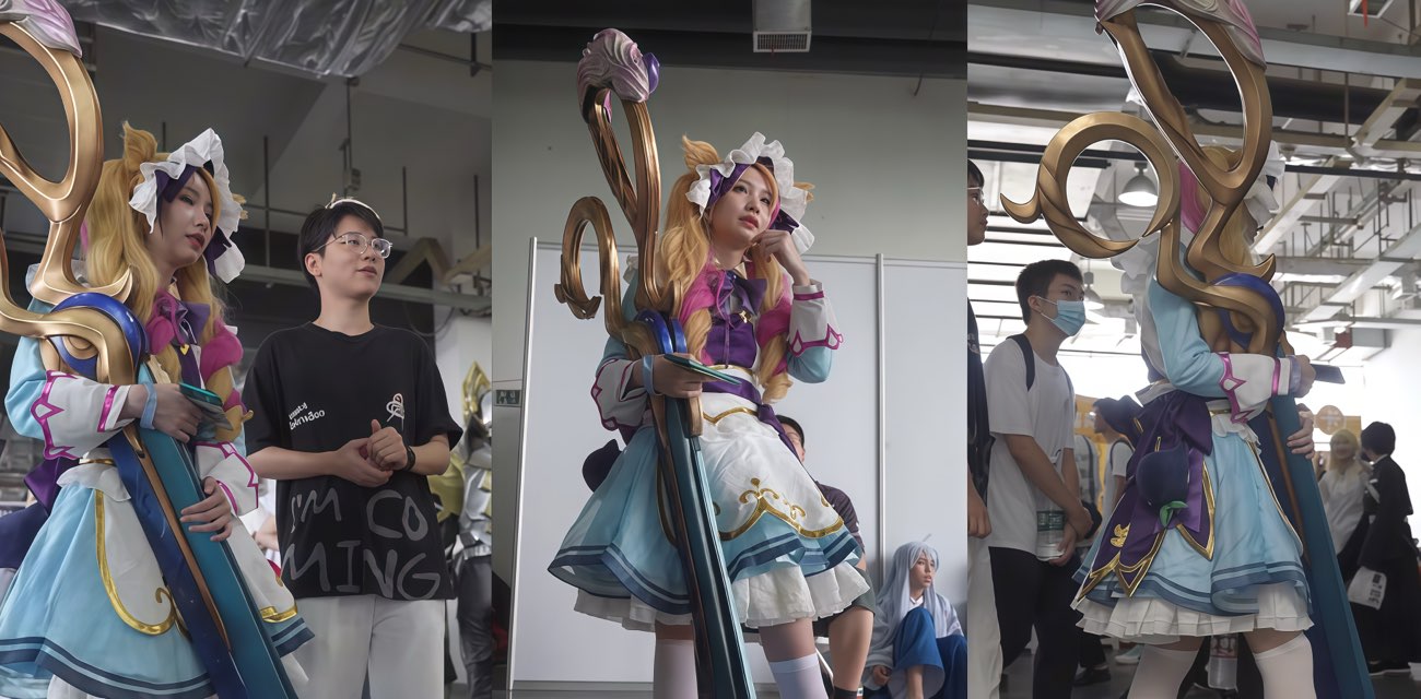 漫展抄底COS格温美女 街拍裙底 清纯小美女 背地情趣丁字裤夹紧小穴