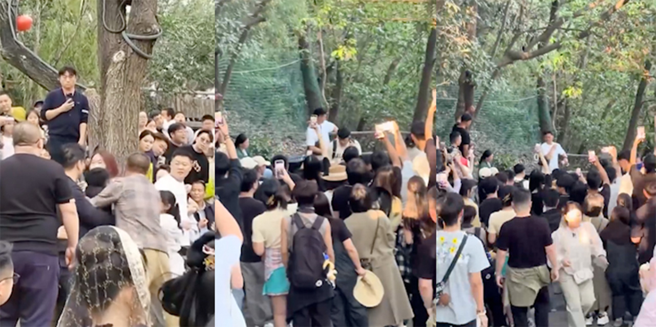 杭州北高峰大瓜 情侣各自带对方闺蜜爬山 半路撞见 全武行大打出手