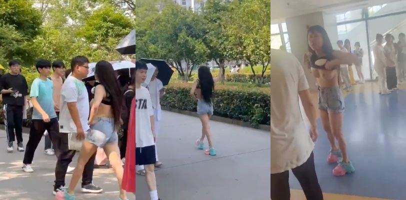 体育馆妹子全裸游行事件 荆州职业技术学院 天降女菩萨！
