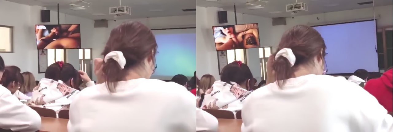 某实验高中学校自媒体课期间，老师错误把学习资料播放成了AV