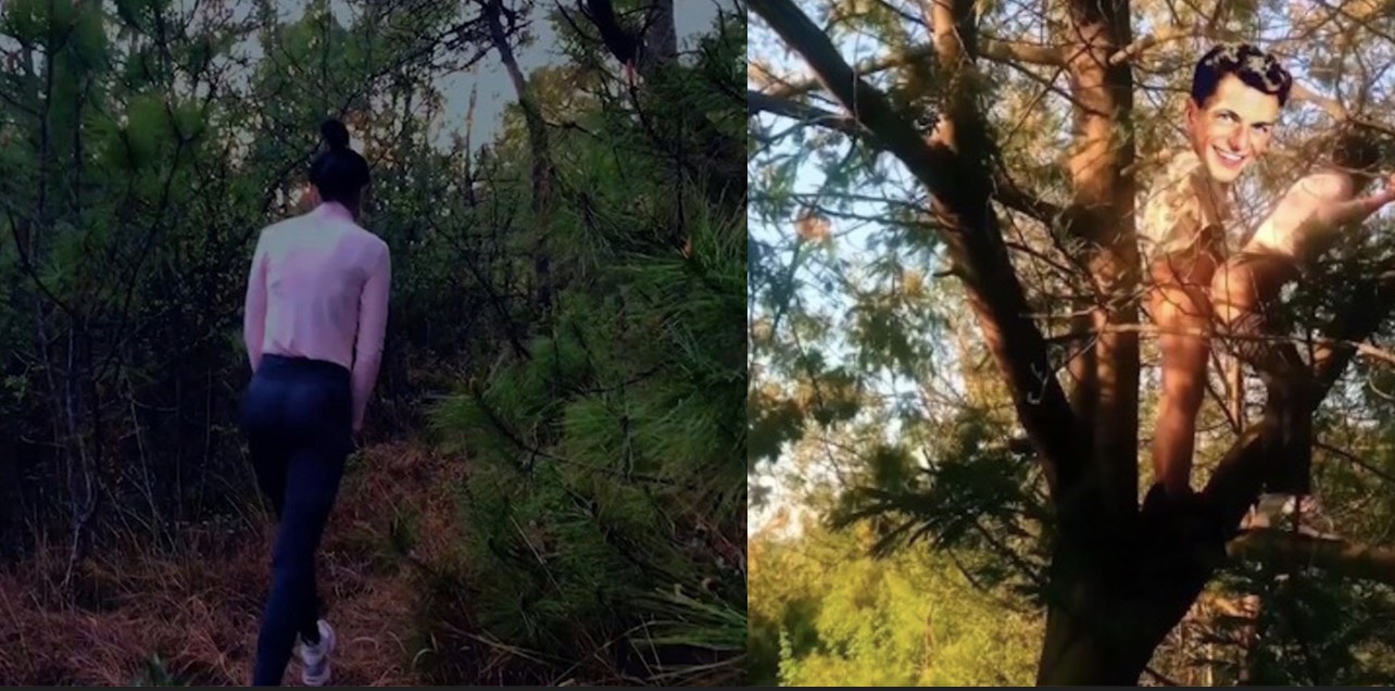 炸裂！没见过这么会玩的！一对男女在野外爬到树上 在树上激情做爱后入抽插 也不怕摔下来？
