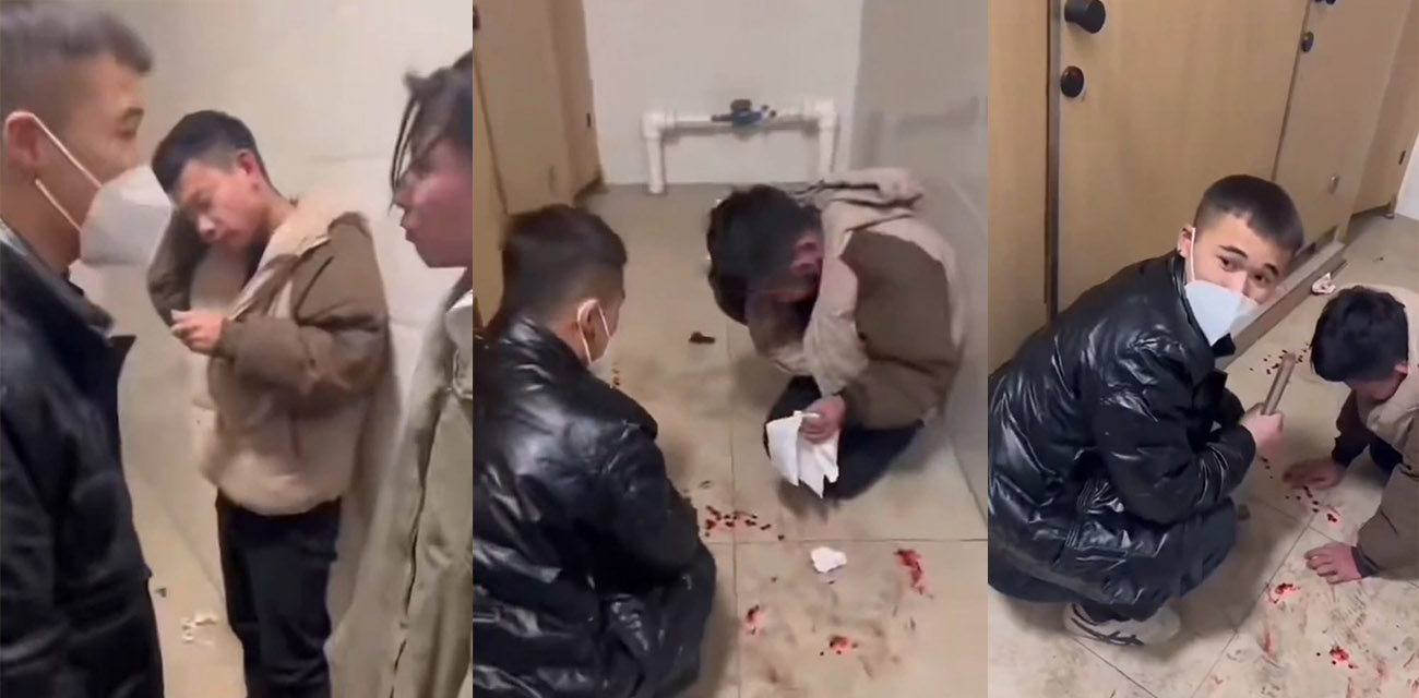 东北暴力精神小伙 被女朋友带绿帽 直接厕所暴打出轨男 打到对方头破血流