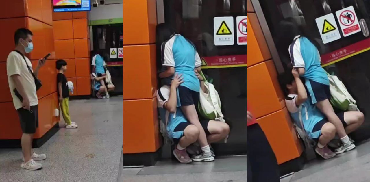 高中情侣高考结束激烈放纵 地铁站当众把头塞进女孩上衣 你们这么玩爸爸妈妈知道吗