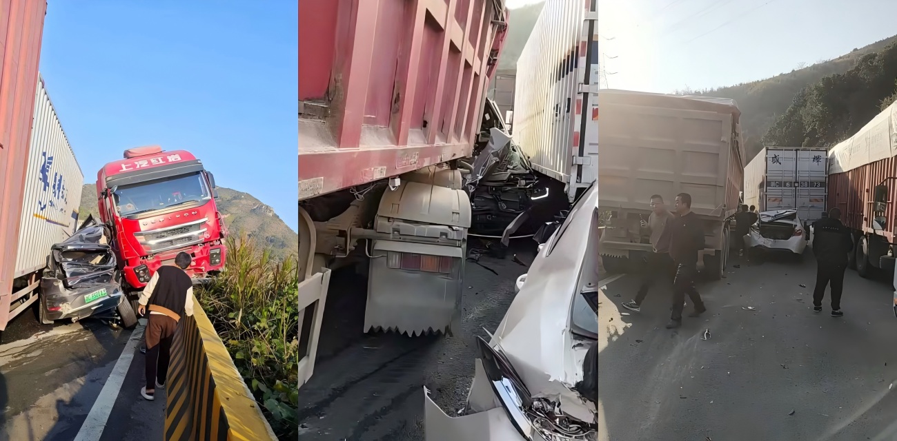 浙江湖雾岭隧道重大车祸曝光 货车刹车失灵压扁小车 现场惨烈一片狼藉