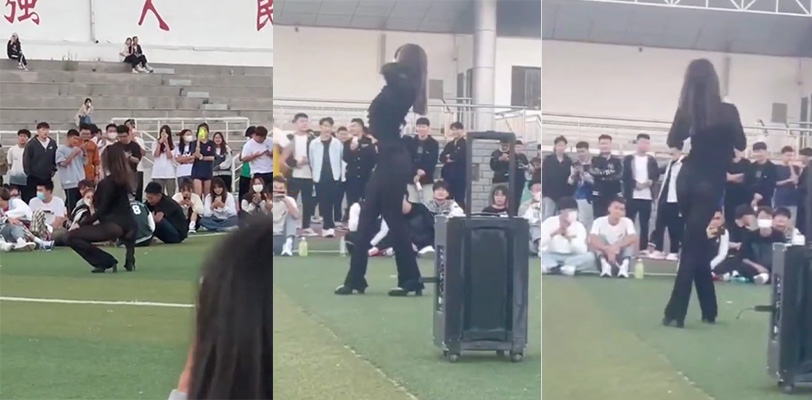 包头轻工职业技术学院 性感学姐在学校操场上激情热舞引得一众学弟阵阵骚动