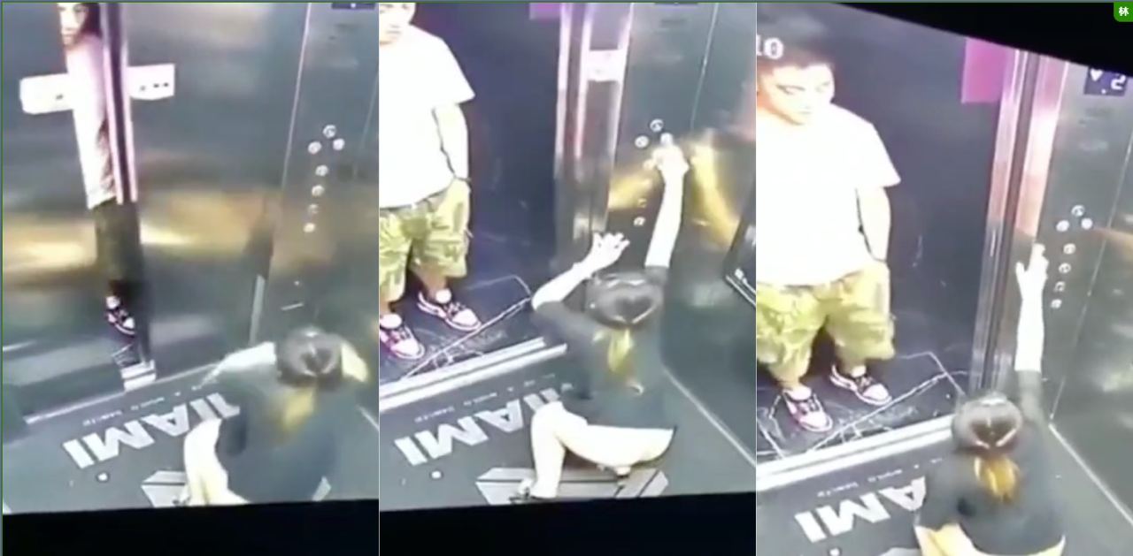 [社死黑料]电梯内女子脱裤子方便寻求刺激，忽然电梯门开了！四目相对老刺激了！