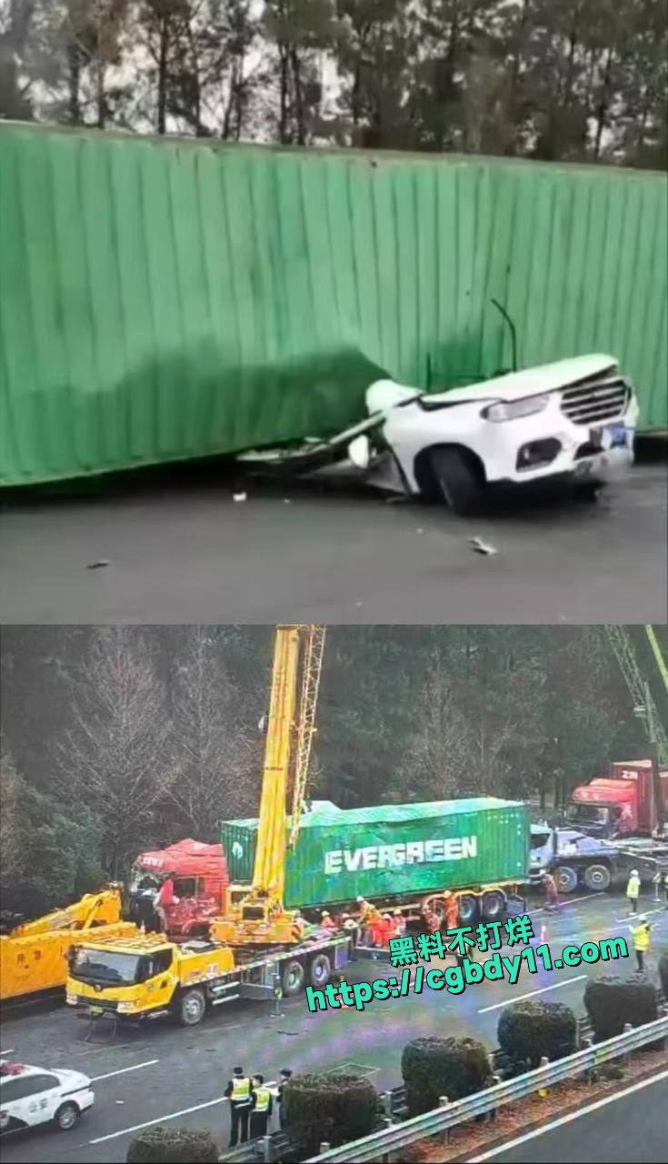 宁波杭甬高速车祸一辆货车侧翻压扁一小轿车 (8).jpg