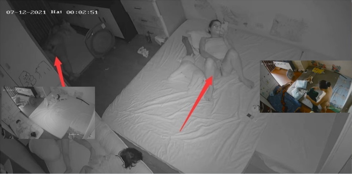 【家庭摄像头流出】夫妻晚上分床自嗨 玩嗨了也只能等孩子睡着了开始做爱