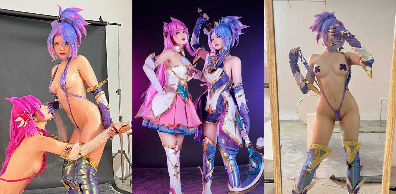 女同Cos英雄联盟双星阿卡丽星×卡莎视频 性感三点式cos服白虎巨乳呼之欲出