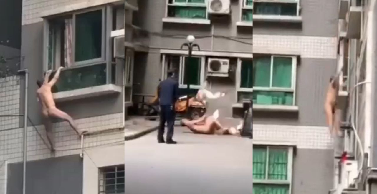 隔壁老王偷情人妻被堵 全裸爬出窗户当蜘蛛侠逃走 最终从楼上坠落生死不明