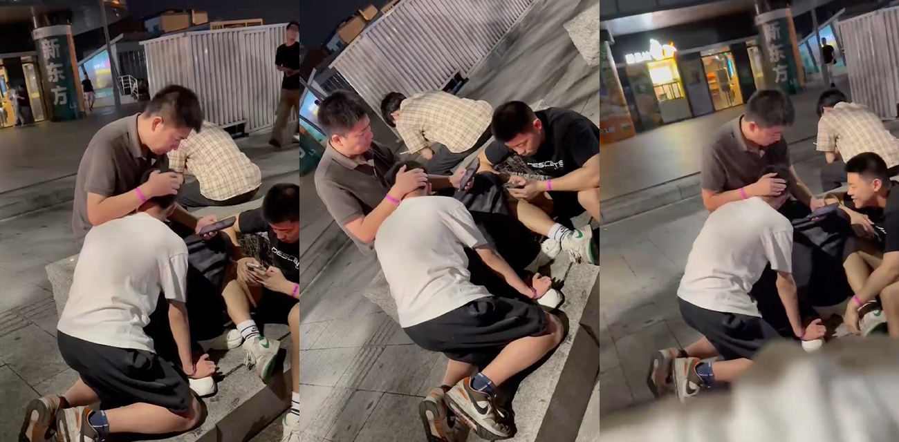广州闹市区惊现三位男同互吃鸡 疑似在PARK喝醉后发泄情欲 现场视频曝光