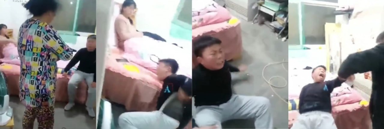 河南一小学生在家嫖娼被父母逮到 父亲当场发飙用皮鞭抽打儿子！ 儿子跪地求饶