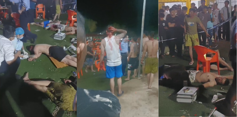 海南海口市大致坡几名内地小伙醉酒摸他人老婆屁股遭受围殴 据说几名小伙还死了好几个!