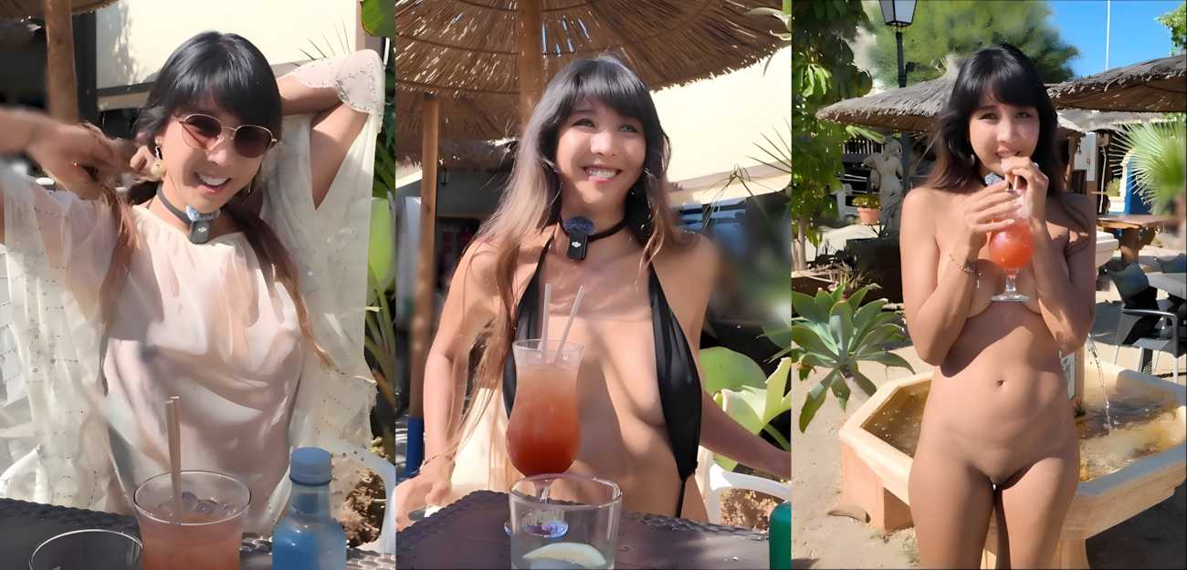 推特网黄Daring Kiara 夏威夷户外餐厅裸体用餐 服务员还没到 衣服先走了