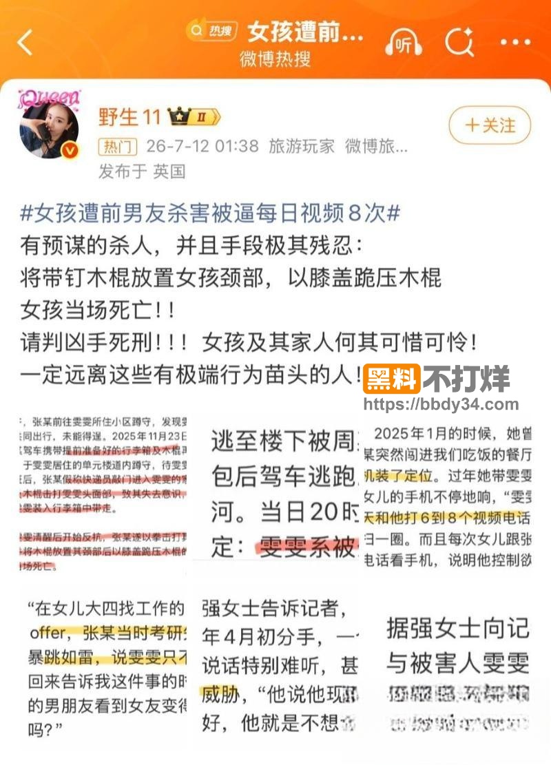 女孩遭前男友杀害被逼每日视频8次12