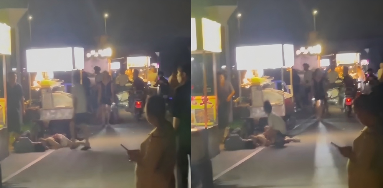 佛山东平河桥底 摊位抢夺变惨案 夫妻被捅倒地 围观者吓傻