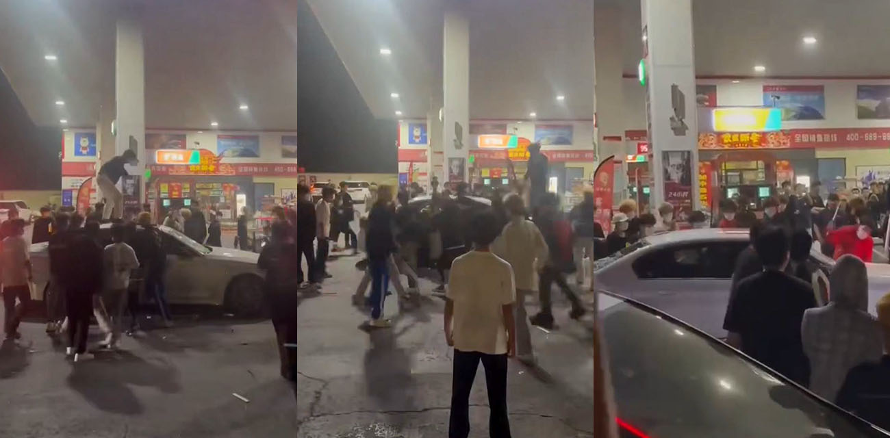 山东精神小伙这波上大分 一群黄毛冲进加油站疯狂砸车 不知道的还以为是国外暴乱
