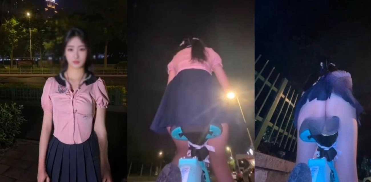 户外露出制服妹妹骑共享单车假鸡鸡自慰 肉棒坐垫狂撩 慢悠悠骑行骚姿炸裂全网