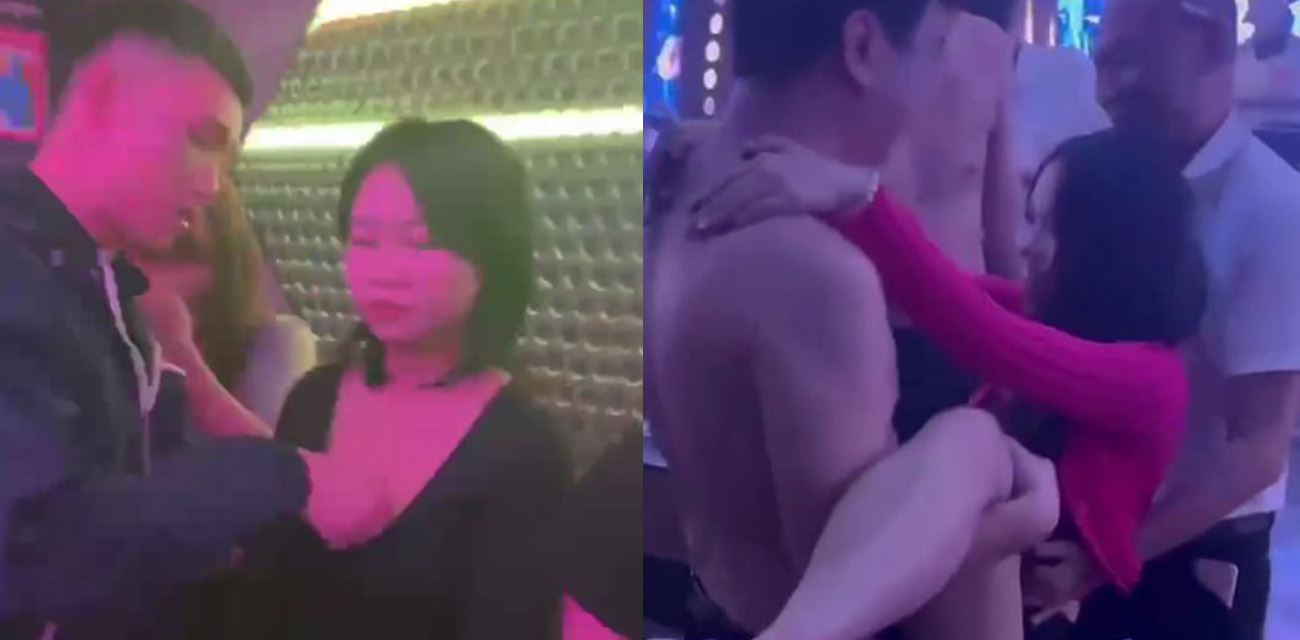 这就是有钱人在酒吧随便玩弄的精神小妹 钞票甩在她脸上命令她爬过来舔鞋尖