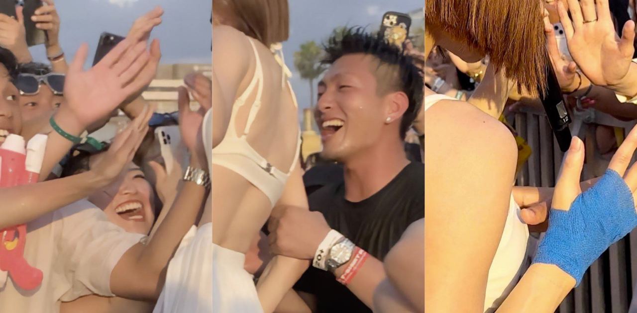 韩国高颜值DJ女神“SODA”近日在参加日本的音乐节时被数名变态饿狼袭胸猥亵，就差当场扒出长枪！