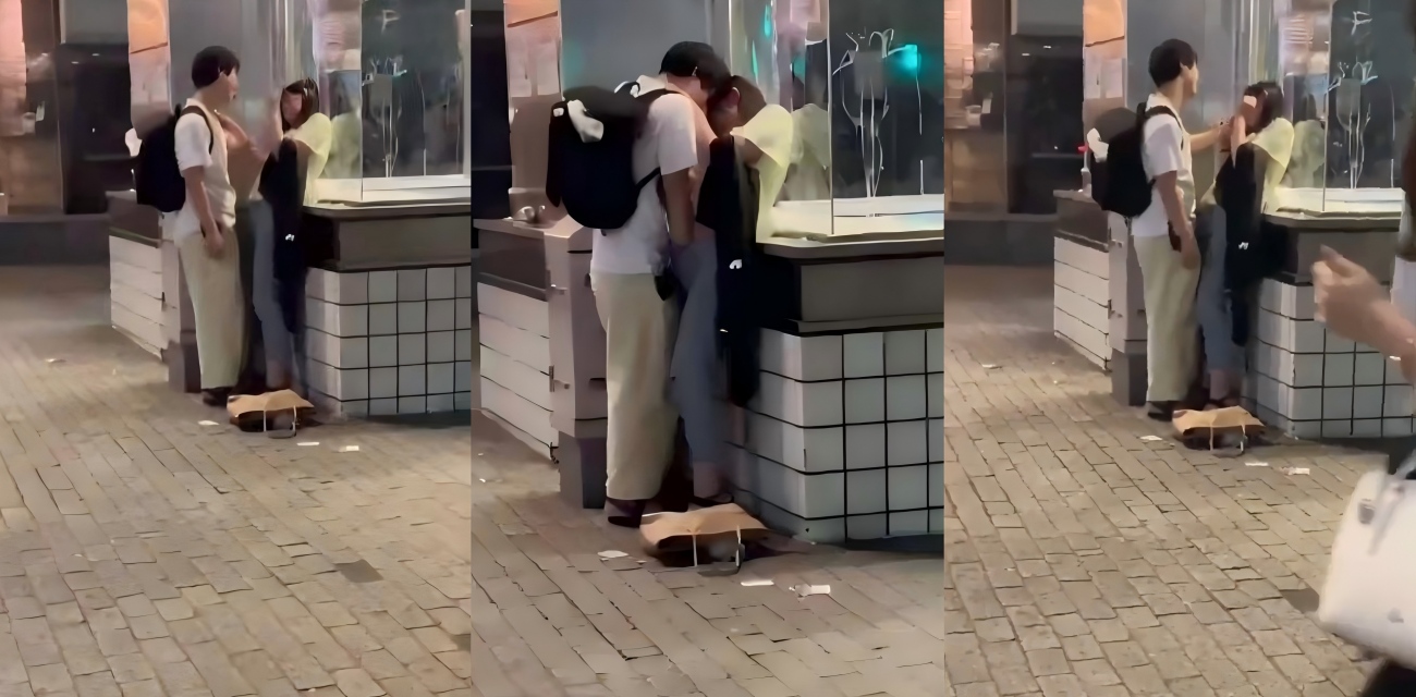 日本涩谷街头情侣当众亲吻 男的手伸裤子里抠小穴 女友爽到当街瘫软