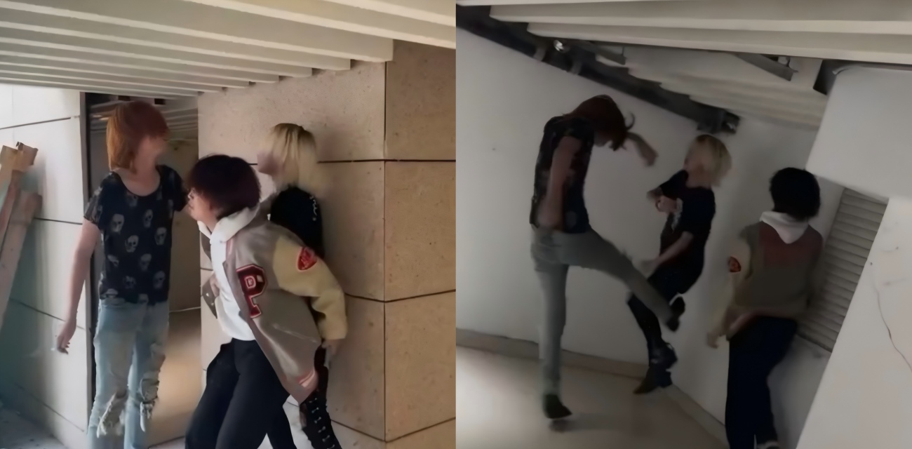 细狗精神小伙打架现场 二打一薅头发扇耳光踹肚子 被揍得一点没还手之力