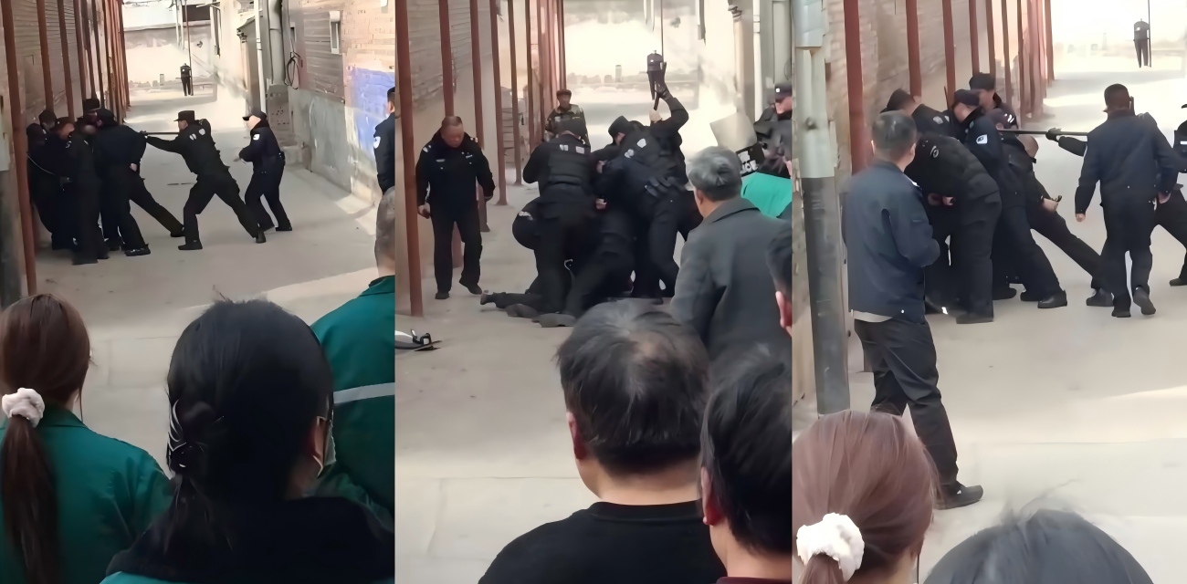 河北持刀男子受刺激 街头威胁被民警合力制服 按倒歹徒现场视频曝光