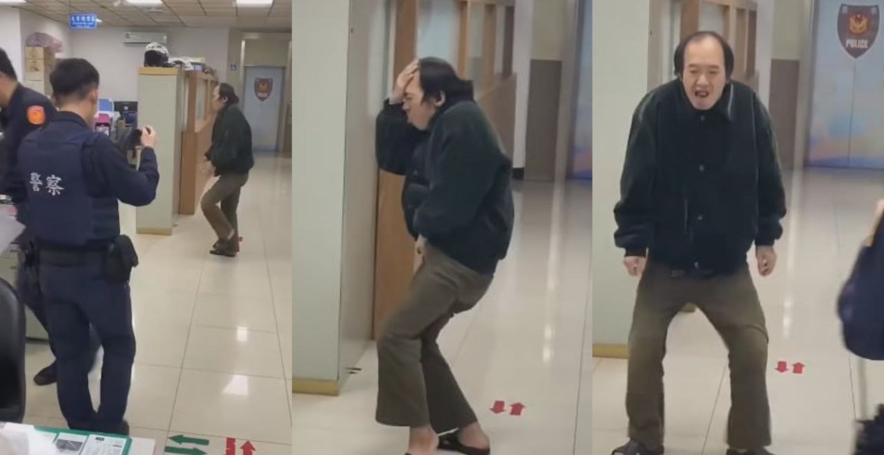 人才甚是多台湾真不少～拖鞋大叔警局表演迈克尔杰克逊经典舞蹈 搞笑舞姿警察都逗笑了