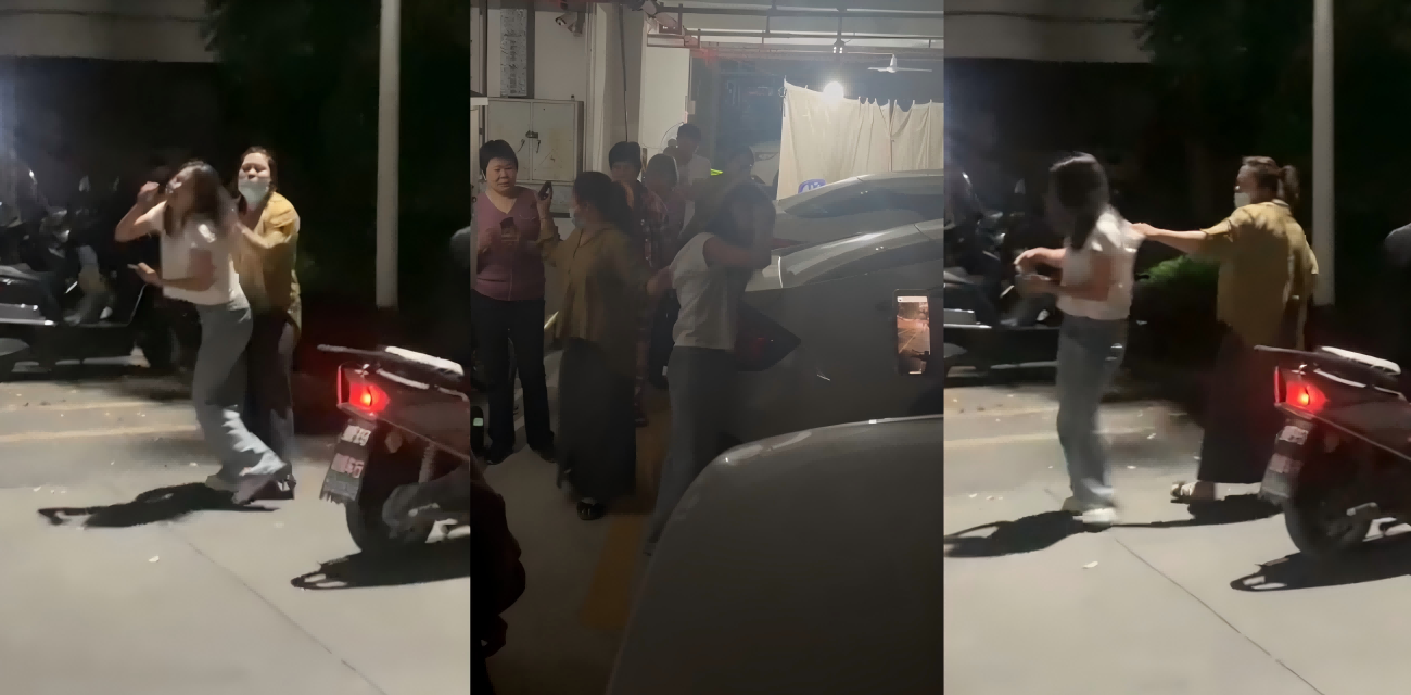 汕头小区抓小三火爆开撕 中年女人吊打年轻小三 游街示众逼崩溃 男人心疼小情人现身救场
