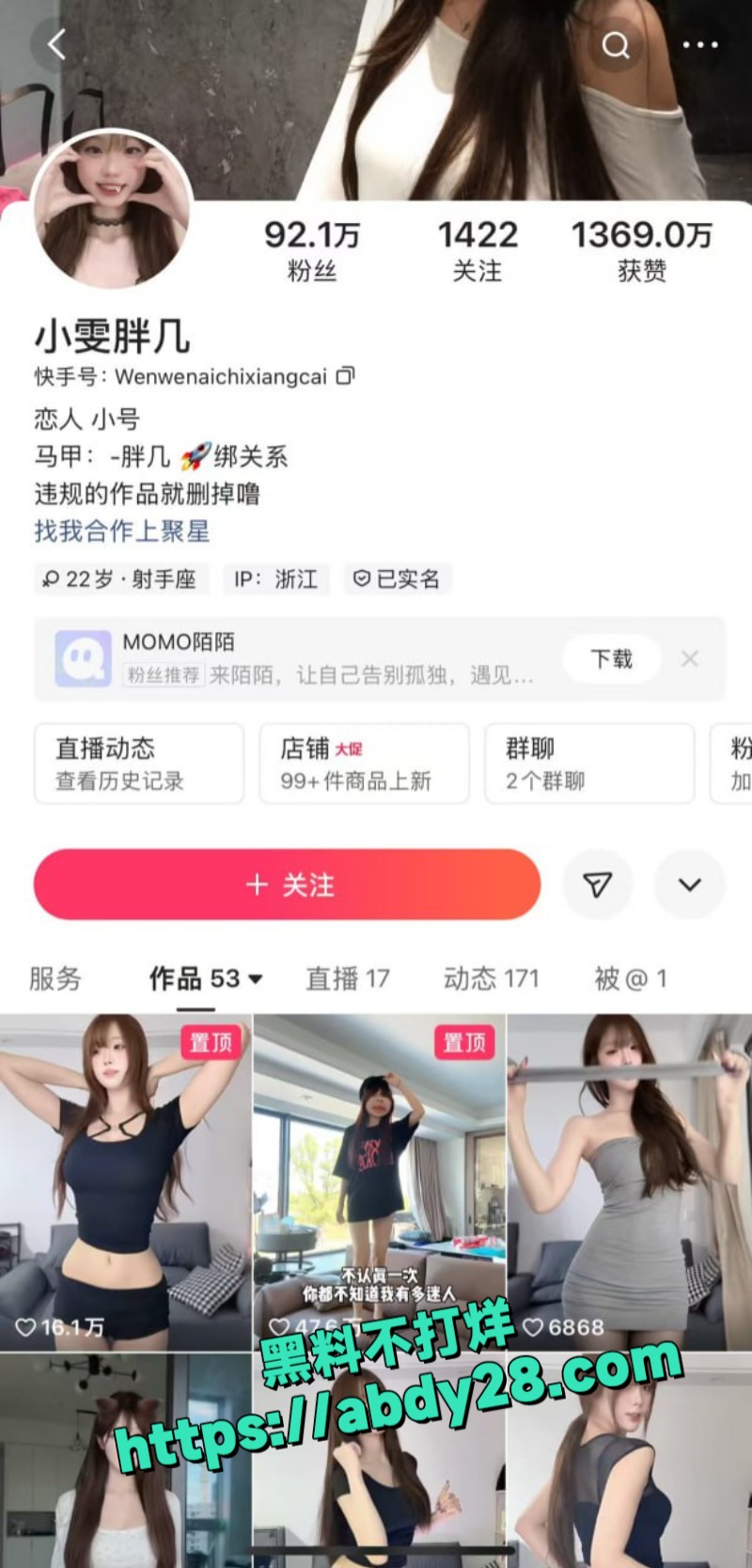 抖音快手网红小雯胖几