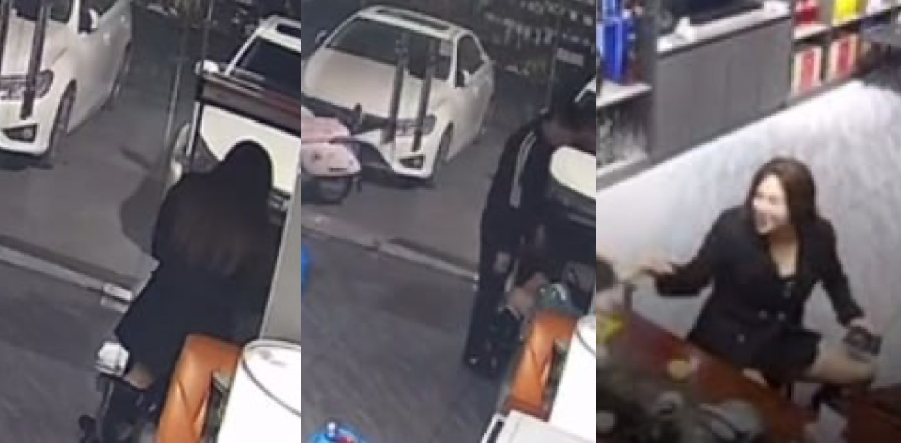 现实版棒打鸳鸯监控捉奸 男的偷情原配店里被抓原配棍棒爆打小三
