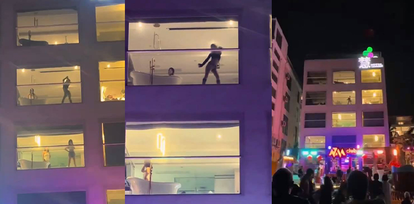 三亚海景冲浪民宿酒店轰趴派对 极品美女落地窗前性感热舞 是不是新型营销套路啊
