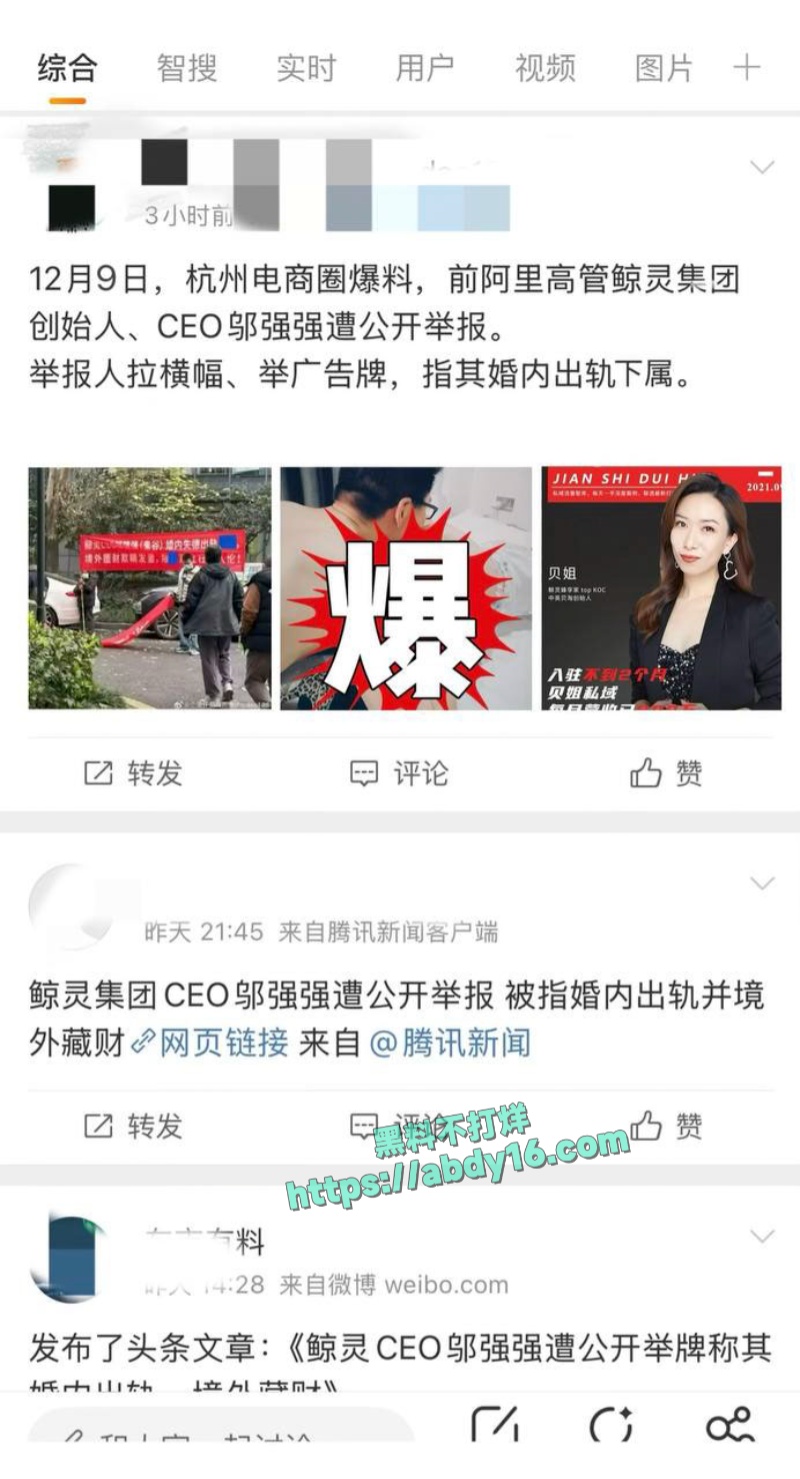 鲸灵集团CEO邬强强被妻子拉横幅曝出轨 3