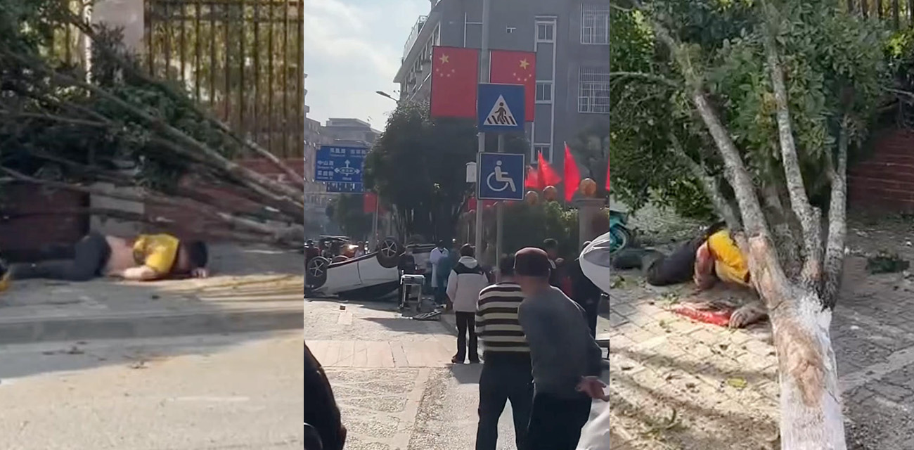 胆小瓜友慎点 广西百色外卖小哥被轿车蓄意加速撞飞 现场手脚横飞惨不忍睹