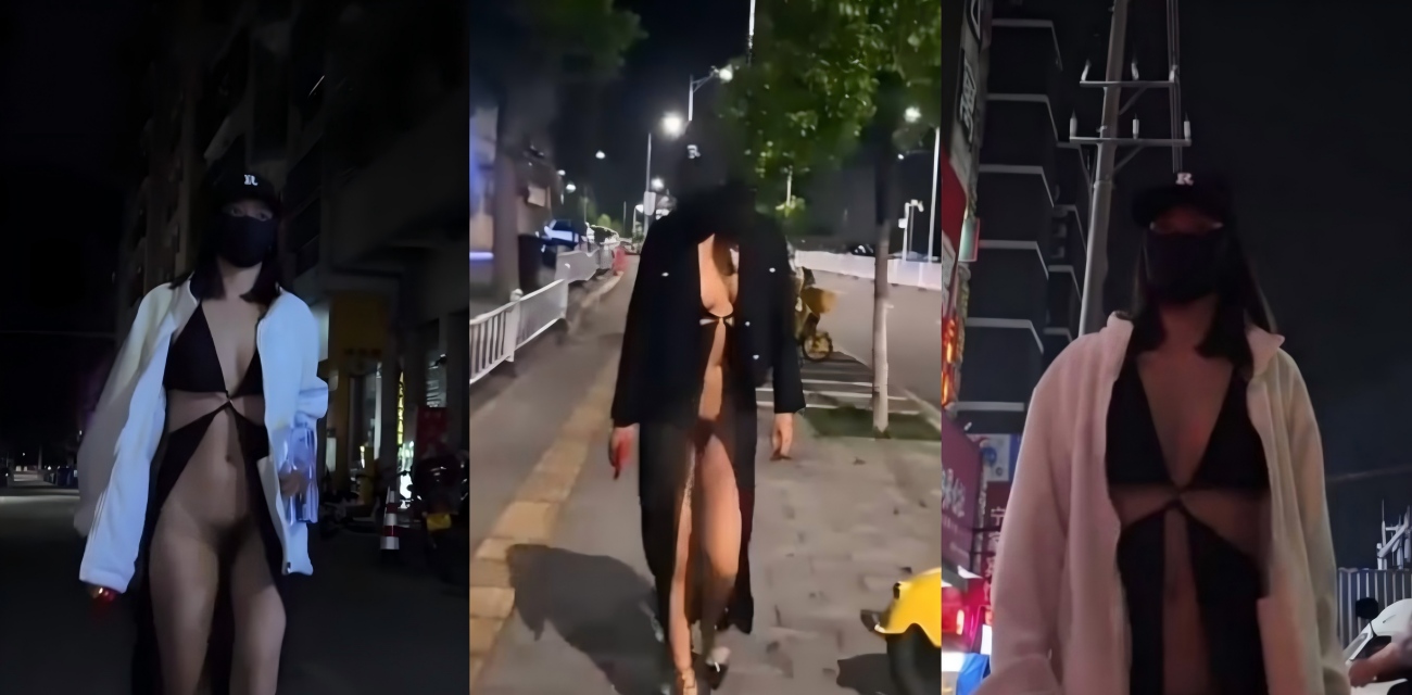 露出狂人cikaimoon 大晚上真空城市露出 便利店付钱大叔 路上小哥全看傻眼